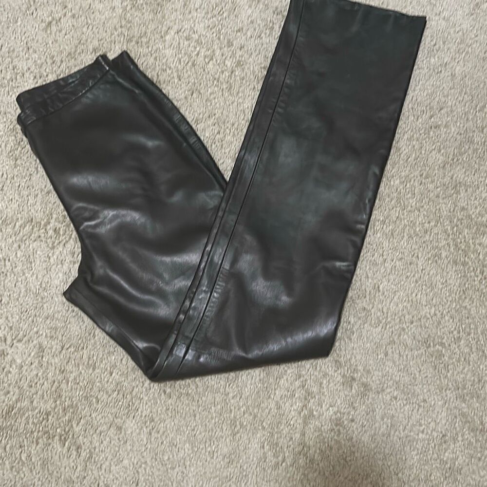 Carina New York Women's 8 Genuine Leather Straight Leg Pant Dark Chocolate Brown
